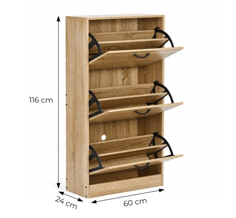 Szafka na buty 3-komorowa 60 cm uchylna do przedpokoju loft jasny dąb ModernHome ModernHome