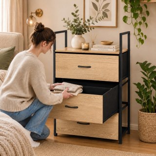 Szafka z 3 szufladami materiałowymi regał 60 cm organizer tekstylny loft ModernHome ModernHome