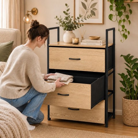 Szafka z 3 szufladami materiałowymi regał 60 cm organizer tekstylny loft ModernHome ModernHome