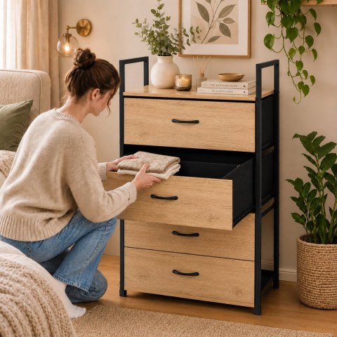 Szafka z 4 szufladami materiałowymi regał 60 cm organizer tekstylny loft ModernHome ModernHome