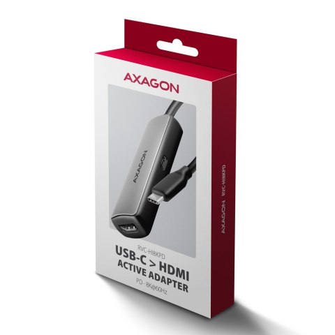 Axagon RVC-HI8KPD, USB-C -> HDMI 2.1 redukce / adaptér, 8K/60Hz, 4K/144Hz, HDR10+, PD100W 0,16 m USB Type-C HDMI + USB Type-C AXAGON