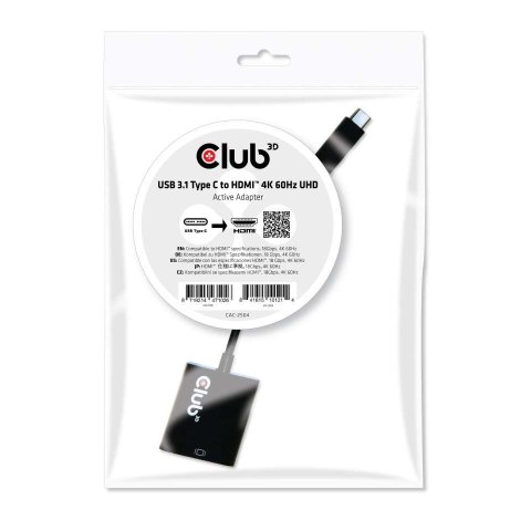 CLUB3D USB 3.1 Type C to HDMI 2.0 UHD 4K 60HZ Active Adapter Club 3D
