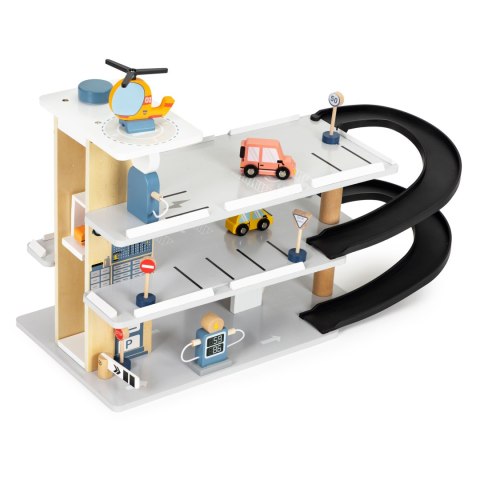 Duży drewniany garaż parking z windą + autka helikopter myjnia ECOTOYS ECOTOYS