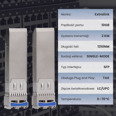 Extralink SFP+ 10G 2-pack | Moduł SFP+ | 10Gbps, LC/UPC, 1310nm, 2km, single mode, DOM (EX.35917) moduł przekaźników sieciowych Extralink