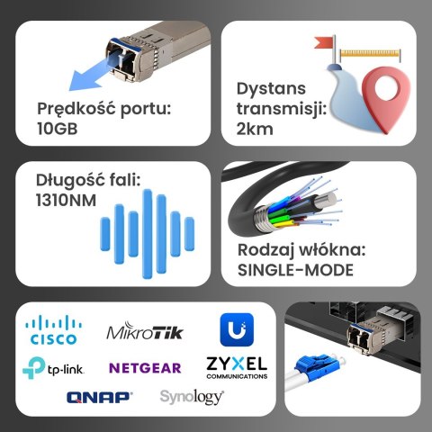 Extralink SFP+ 10G 2-pack | Moduł SFP+ | 10Gbps, LC/UPC, 1310nm, 2km, single mode, DOM (EX.35917) moduł przekaźników sieciowych Extralink