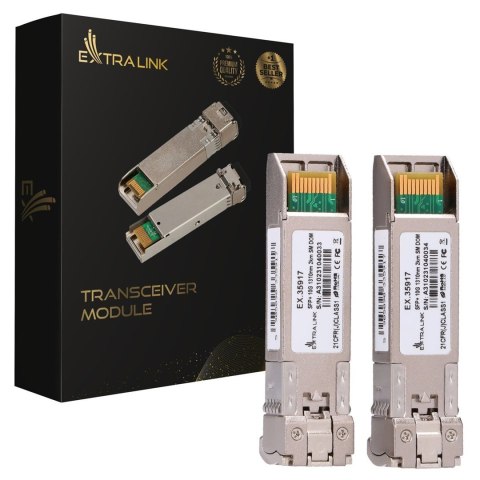 Extralink SFP+ 10G 2-pack | Moduł SFP+ | 10Gbps, LC/UPC, 1310nm, 2km, single mode, DOM (EX.35917) moduł przekaźników sieciowych Extralink