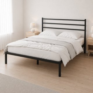 Łóżko metalowe 190x200 cm ze stelażem i zagłówkiem minimalistyczna czarna rama ModernHome ModernHome