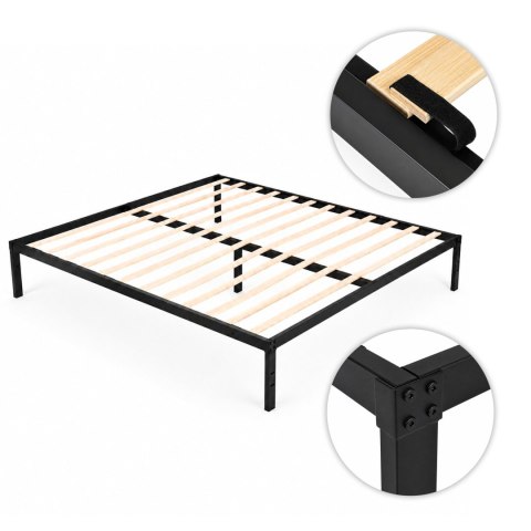 Łóżko metalowe 190x200 cm ze stelażem minimalistyczna czarna rama ModernHome ModernHome