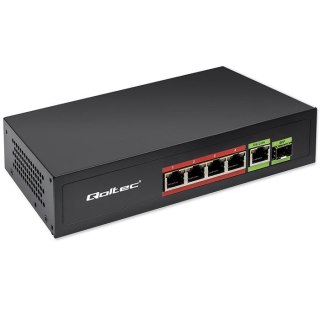 Qoltec Przełącznik sieciowy SWITCH FAST Ethernet PoE 4x RJ45 PoE 1x RJ45 Uplink 1x SFP | 65W | 1000 Mb Qoltec