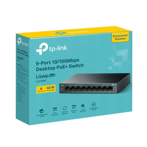 TP-Link LiteWave LS109P łącza sieciowe Nie zarządzany Fast Ethernet (10/100) Obsługa PoE Czarny TP-LINK