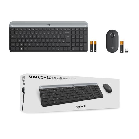 Logitech MK470 klawiatura Dołączona myszka RF Wireless QWERTY Amerykański międzynarodowy Grafitowy Logitech