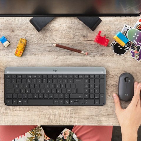 Logitech MK470 klawiatura Dołączona myszka RF Wireless QWERTY Amerykański międzynarodowy Grafitowy Logitech