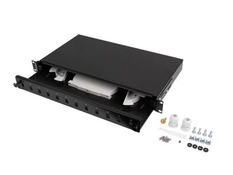 PRZEŁĄCZNICA ŚWIATŁOWODOWA LANBERG 12XSC SIMPLEX / 12XLC DUPLEX RACK 19" 1U CZARNA + AKCESORIA Lanberg