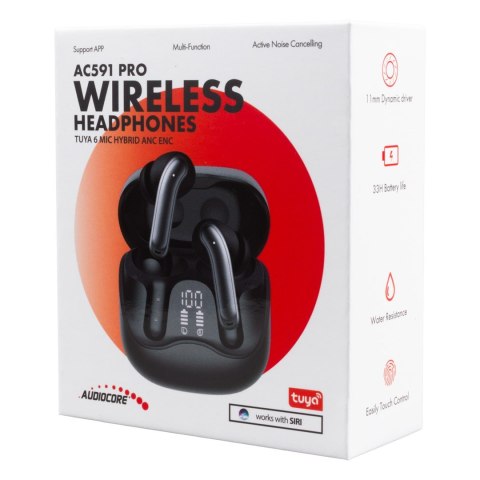 Słuchawki bezprzewodowe Audiocore, hybrydowe ANC, ENC, 6 mikrofonów, etui ładujące, Tuya, AC591 PRO AUDIOCORE