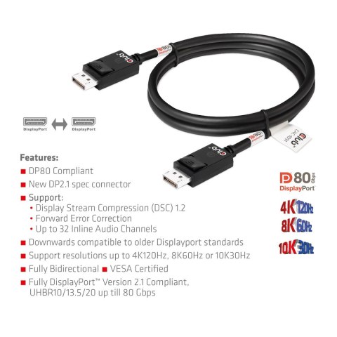 CLUB3D CAC-1091 kabel DisplayPort 1,2 m Czarny Club 3D