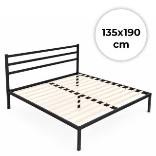 Łóżko metalowe 135x190 cm ze stelażem i zagłówkiem minimalistyczna czarna rama ModernHome ModernHome