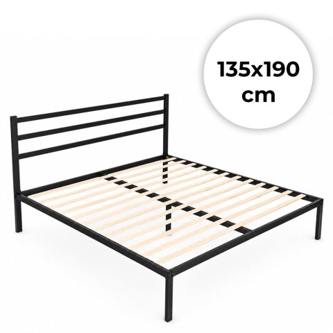 Łóżko metalowe 135x190 cm ze stelażem i zagłówkiem minimalistyczna czarna rama ModernHome ModernHome