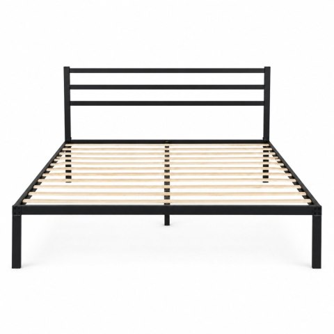Łóżko metalowe 135x190 cm ze stelażem i zagłówkiem minimalistyczna czarna rama ModernHome ModernHome