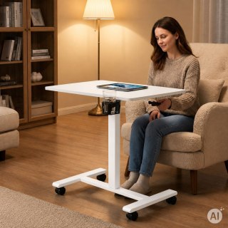 Mobilne biurko 70x48 cm stolik pod laptopa regulacja wysokości 71,5-112 cm białe ModernHome ModernHome