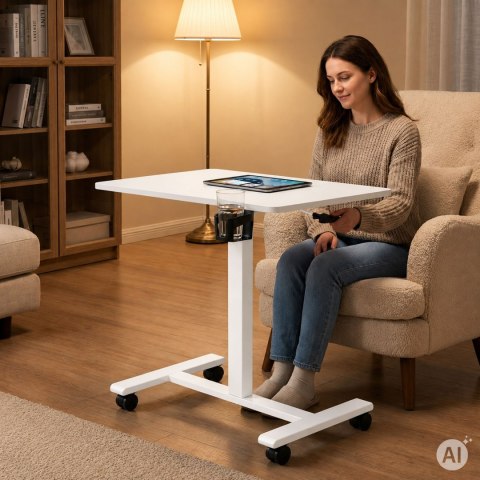 Mobilne biurko 70x48 cm stolik pod laptopa regulacja wysokości 71,5-112 cm białe ModernHome ModernHome