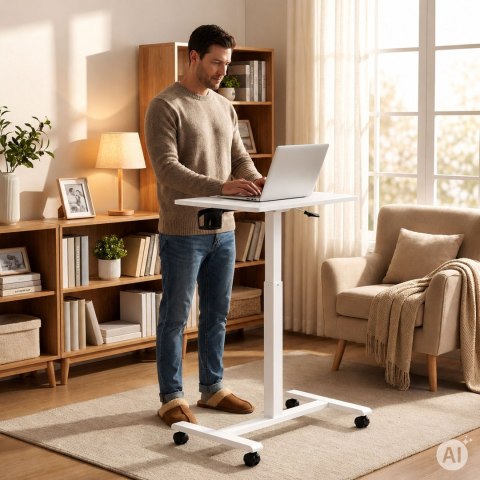 Mobilne biurko 70x48 cm stolik pod laptopa regulacja wysokości 71,5-112 cm białe ModernHome ModernHome