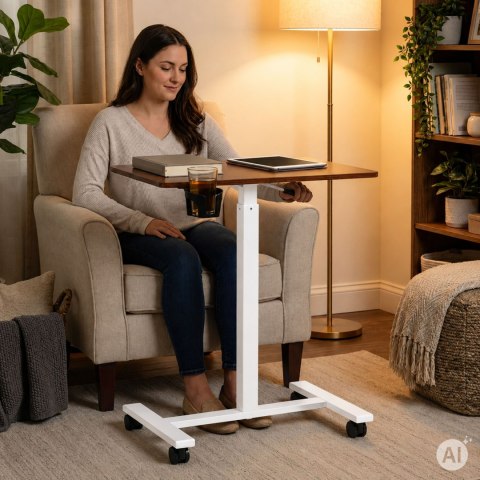 Mobilne biurko 70x48 cm stolik pod laptopa regulacja wysokości 71,5-112 cm brązowy blat ModernHome ModernHome