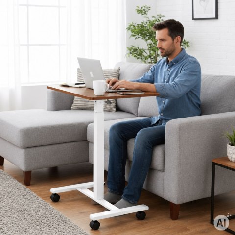 Mobilne biurko 70x48 cm stolik pod laptopa regulacja wysokości 71,5-112 cm brązowy blat ModernHome ModernHome