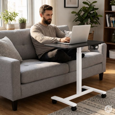 Mobilne biurko 70x48 cm stolik pod laptopa regulacja wysokości 71,5-112 cm czarny blat ModernHome ModernHome