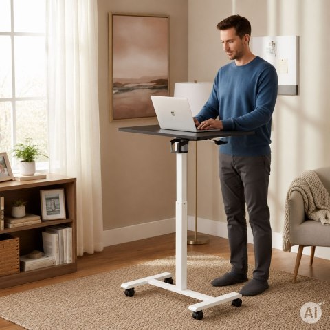 Mobilne biurko 70x48 cm stolik pod laptopa regulacja wysokości 71,5-112 cm czarny blat ModernHome ModernHome