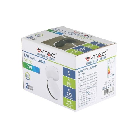 Oprawa 360st V-TAC 7W LED iluminacja elewacji/wnęk okiennych biała IP65 VT-707 4000K 770lm