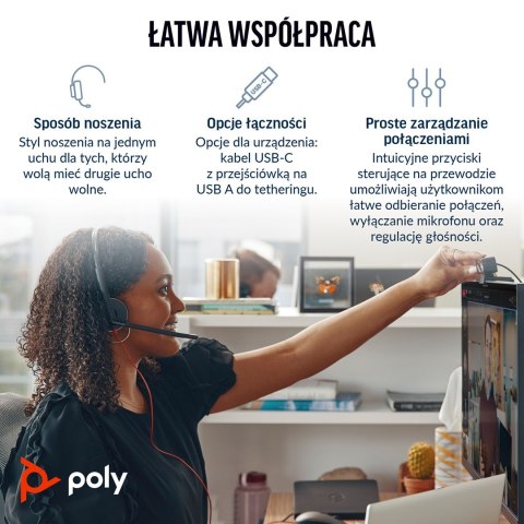 Poly Blackwire 3210 Monaural USB-C Headset +USB-C/A Adapter POLY