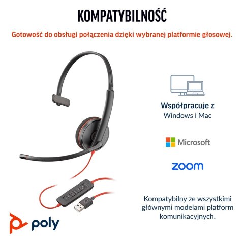 Poly Blackwire 3210 Monaural USB-C Headset +USB-C/A Adapter POLY