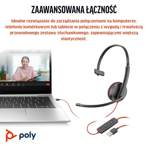 Poly Blackwire 3210 Monaural USB-C Headset +USB-C/A Adapter POLY