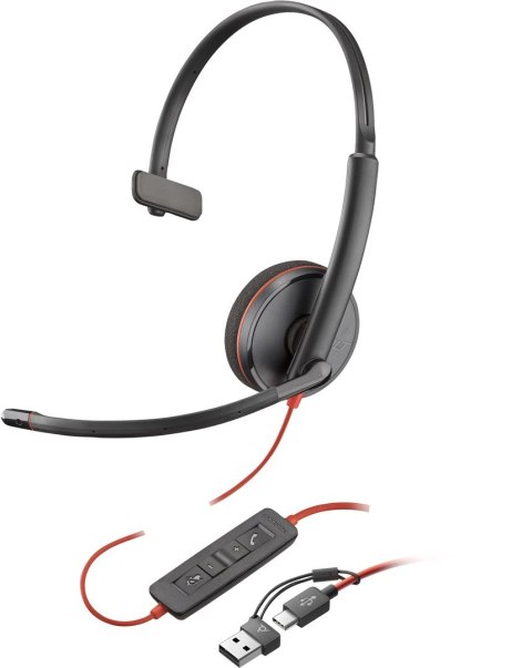 Poly Blackwire 3210 Monaural USB-C Headset +USB-C/A Adapter POLY