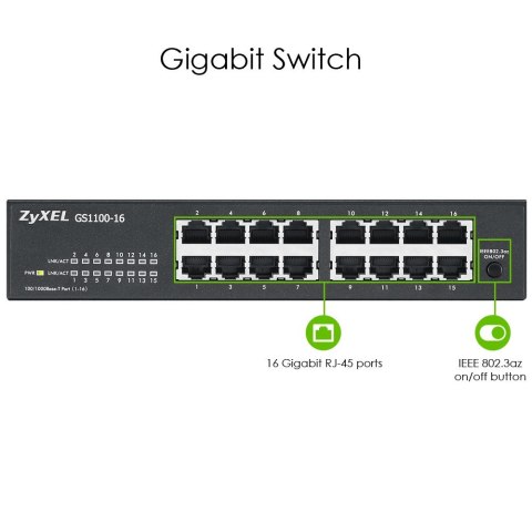 Switch Zyxel GS1100-16E-EU0101F 16p Unmanaged, Fanless, Slim ZyXEL