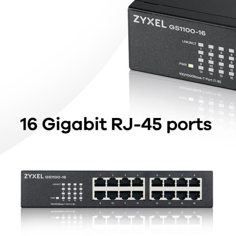Switch Zyxel GS1100-16E-EU0101F 16p Unmanaged, Fanless, Slim ZyXEL