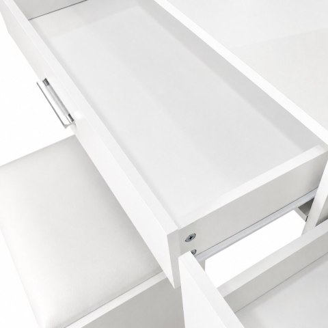 Toaletka kosmetyczna z lustrem i oświetleniem LED półki szuflady taboret ModernHome ModernHome