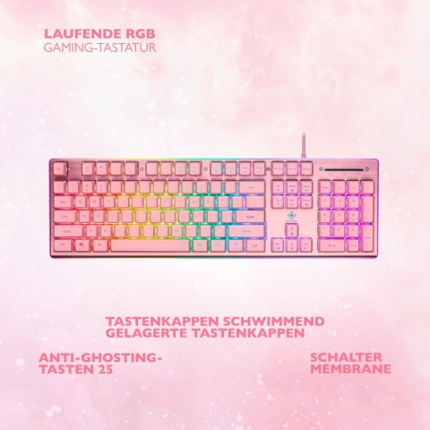 Deltaco Gaming GAM-021-RGB-P-DE klawiatura USB QWERTZ Niemiecki Różowy No name