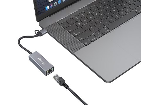 Equip Adapter USB-C->RJ45/USB-A Adapter St/Bu 0.15m Alu. EQUIP
