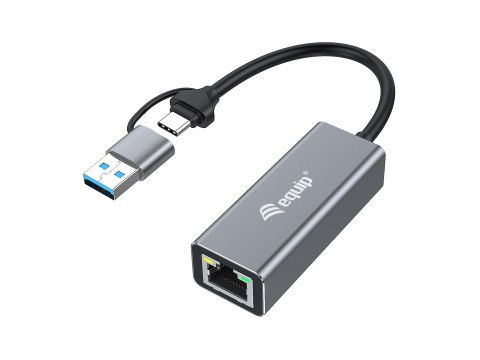 Equip Adapter USB-C->RJ45/USB-A Adapter St/Bu 0.15m Alu. EQUIP