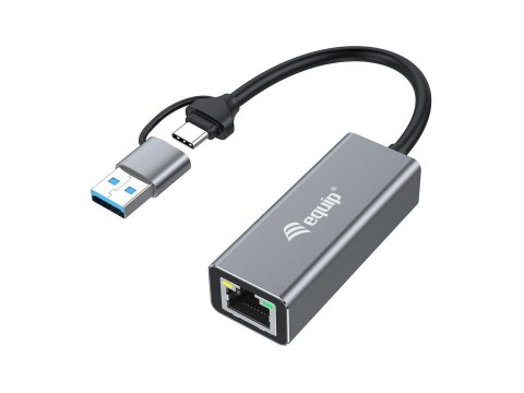 Equip Adapter USB-C->RJ45/USB-A Adapter St/Bu 0.15m Alu. EQUIP
