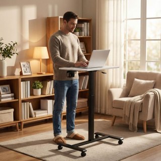 Mobilne biurko 70x48 cm stolik pod laptopa regulacja wysokości 71,5-112 cm biały blat ModernHome ModernHome