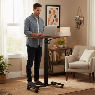 Mobilne biurko 70x48 cm stolik pod laptopa regulacja wysokości 71,5-112 cm drewniany blat ModernHome ModernHome