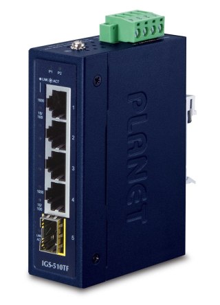 PLANET IGS-510TF łącza sieciowe Nie zarządzany Gigabit Ethernet (10/100/1000) Niebieski Planet