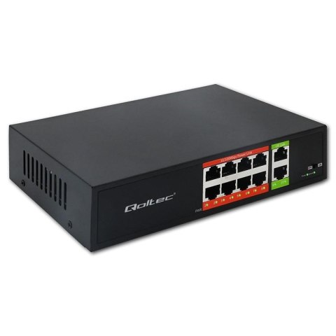 Qoltec Przełącznik sieciowy SWITCH Fast Ethernet PoE | 8x RJ45 | 2x RJ45 Uplink | 120W | 10/100 Mb/s Qoltec