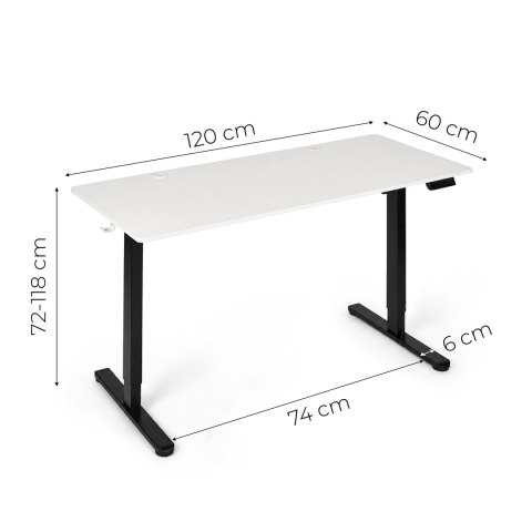 Biurko elektryczne 120x60 cm podnoszone regulacja wysokości 72-118 cm biały blat ModernHome ModernHome