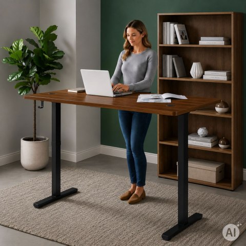 Biurko elektryczne 120x60 cm podnoszone regulacja wysokości 72-118 cm ciemny dąb ModernHome ModernHome