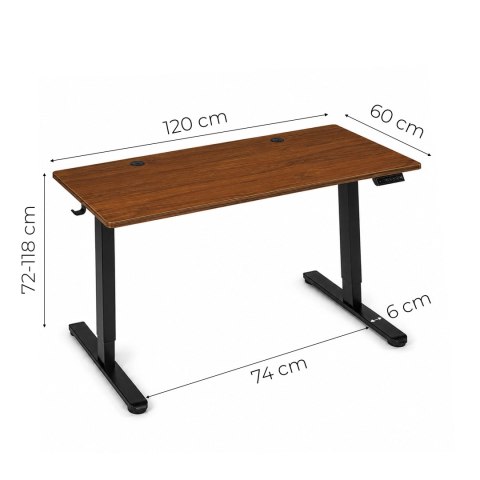 Biurko elektryczne 120x60 cm podnoszone regulacja wysokości 72-118 cm ciemny dąb ModernHome ModernHome