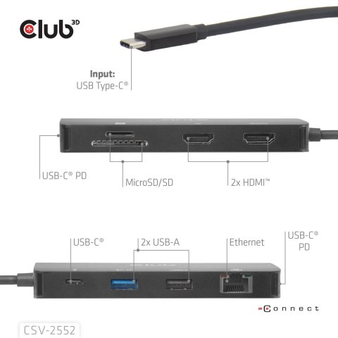 Club3D USB-C 9in1-HUB >2xHDMI/2xUSB/USB-C/LAN 4K60Hz PD100W retail Club 3D