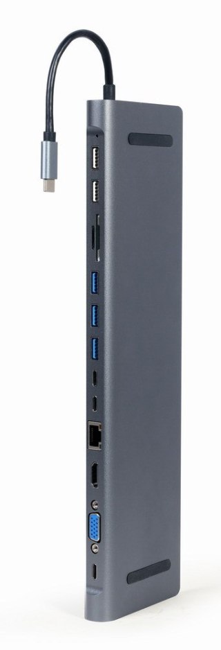 GEMBIRD MULTI ADAPTER USB TYPE-C 9W1 (HUB USB + HDMI + VGA + PD + CZYTNIK KART + LAN + AUDIO 3,5 MM) KOLOR SZARY GEMBIRD